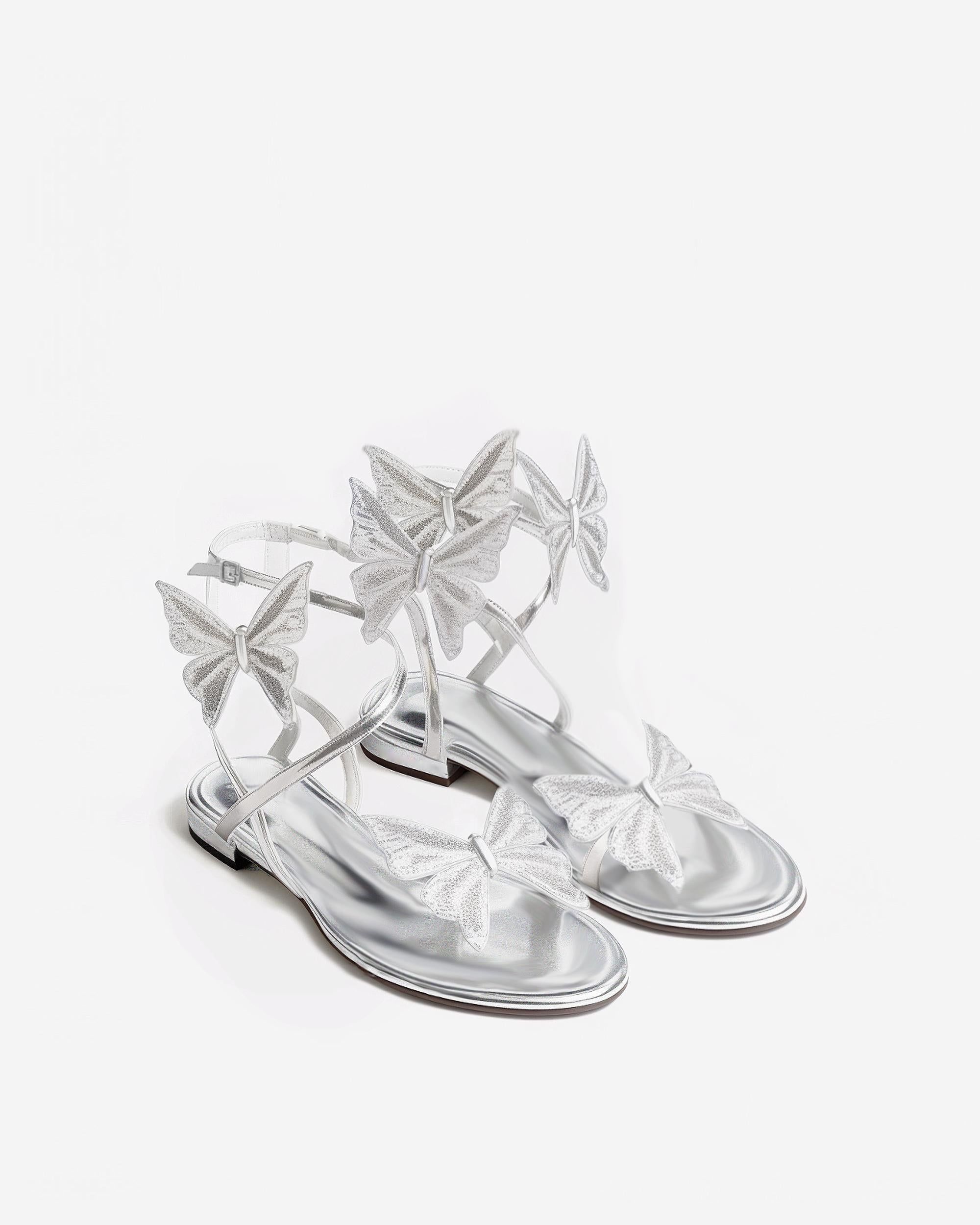 Silver Butterfly Thong Sanldals-Silver sold by JW PEI