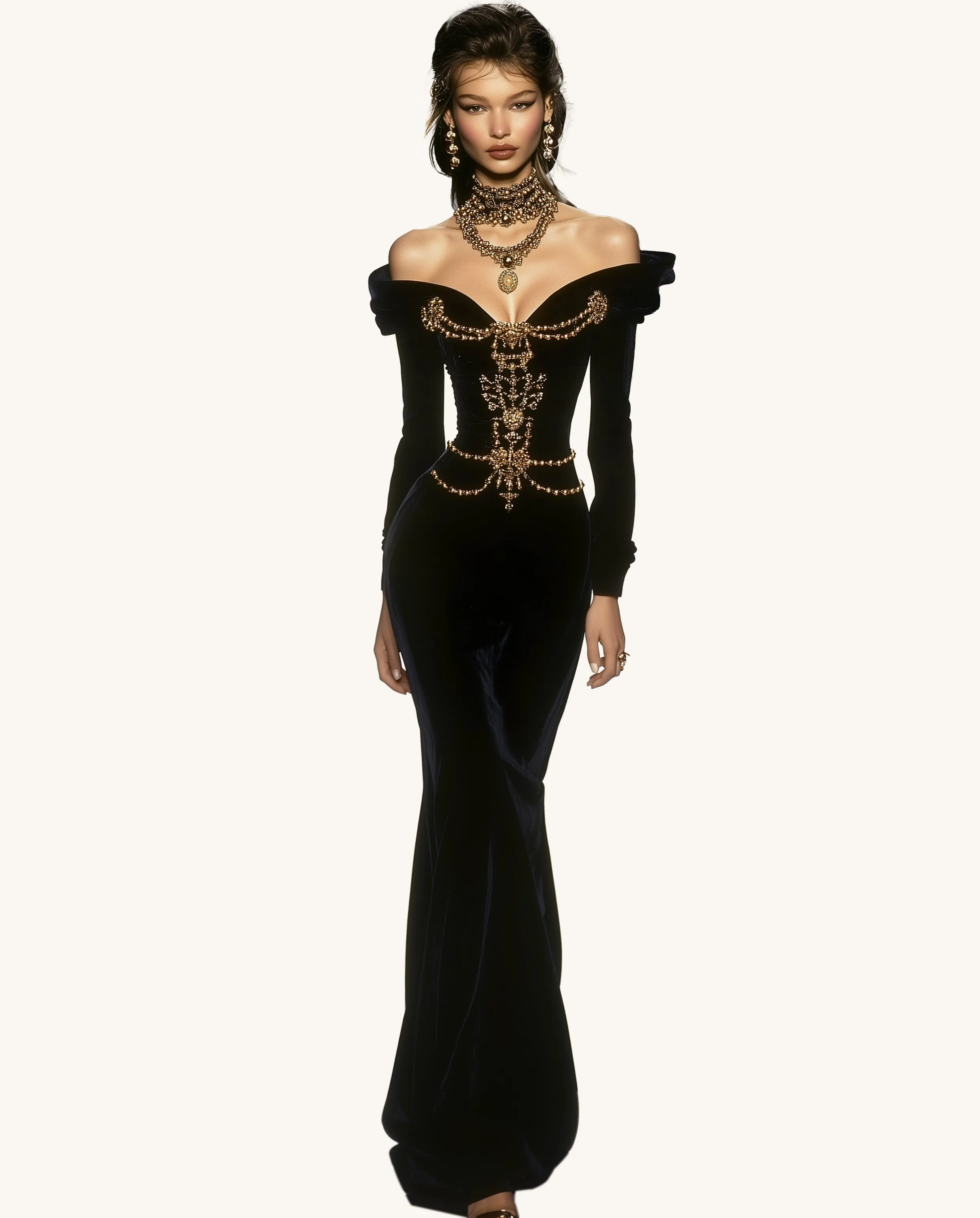 Seraphina Velvet Gown with Gold Embellishment - Black sold by JW PEI