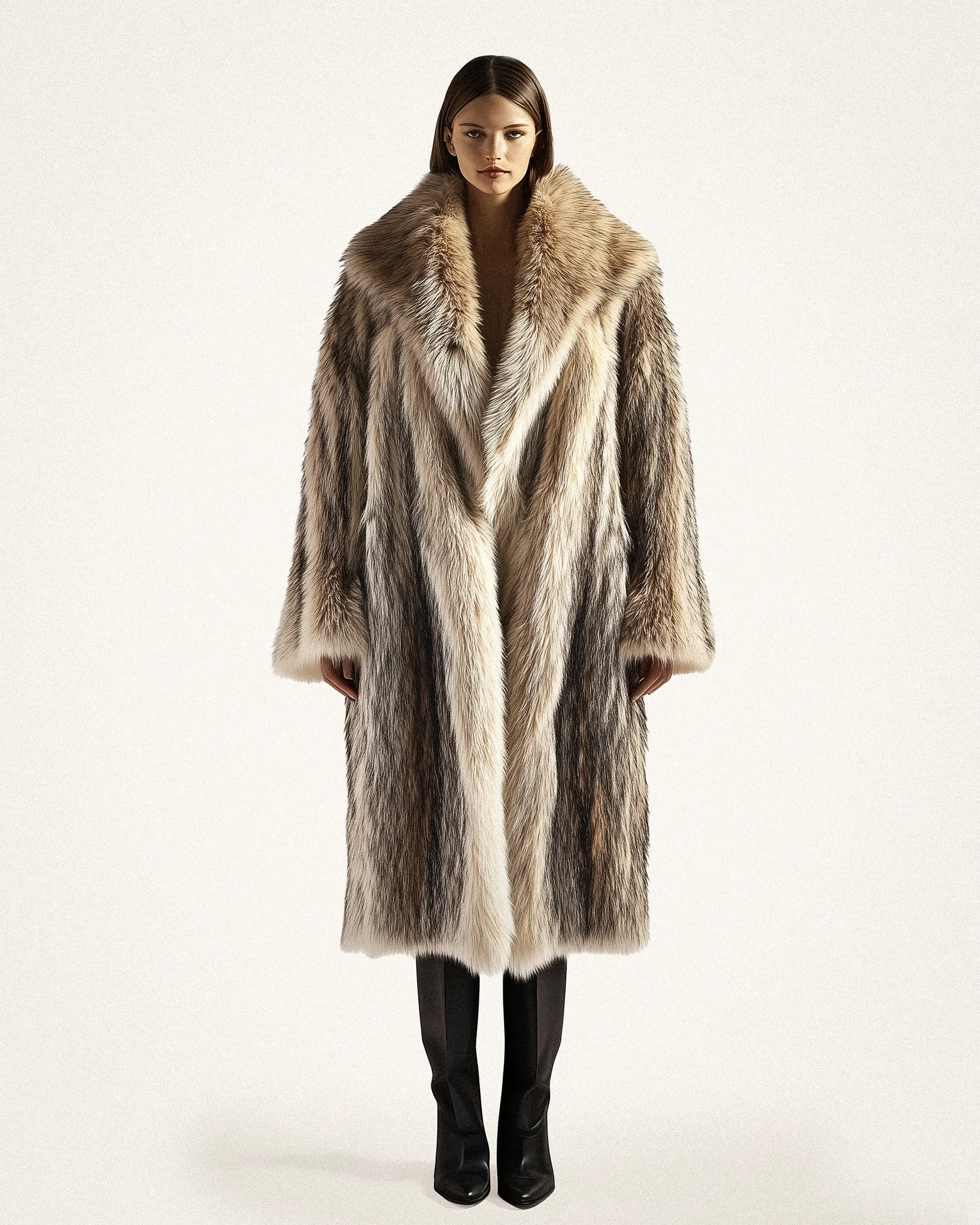 Lily Long Faux Fur Coat - Taupe sold by JW PEI