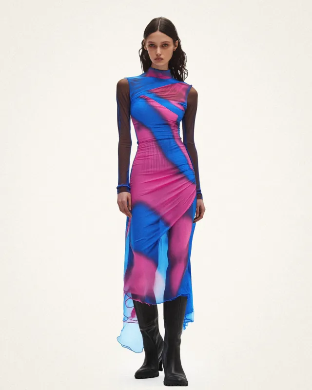 Emma Printed Mesh Dress - Blue/Pink sold by JW PEI