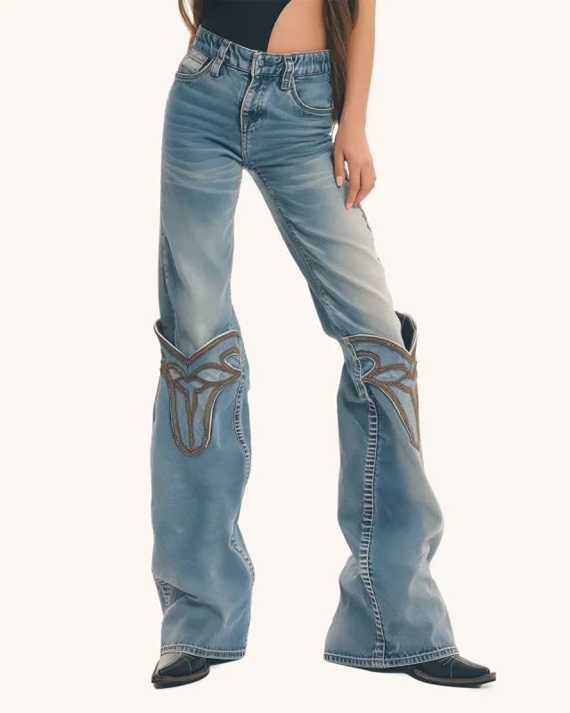 Emma Embroidered Cowboy Jeans - Blue sold by JW PEI