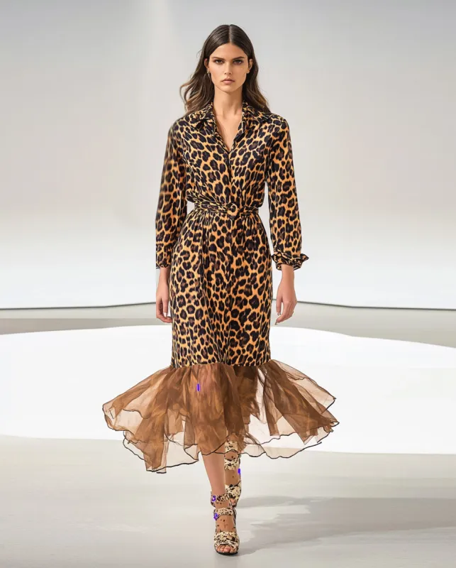 Ivy Leopard Print Polyester Dress - Brown sold by JW PEI