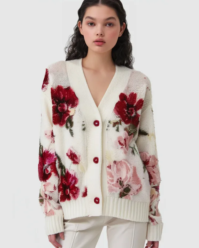 Emily Floral Knit Cardigan - Ivory sold by JW PEI