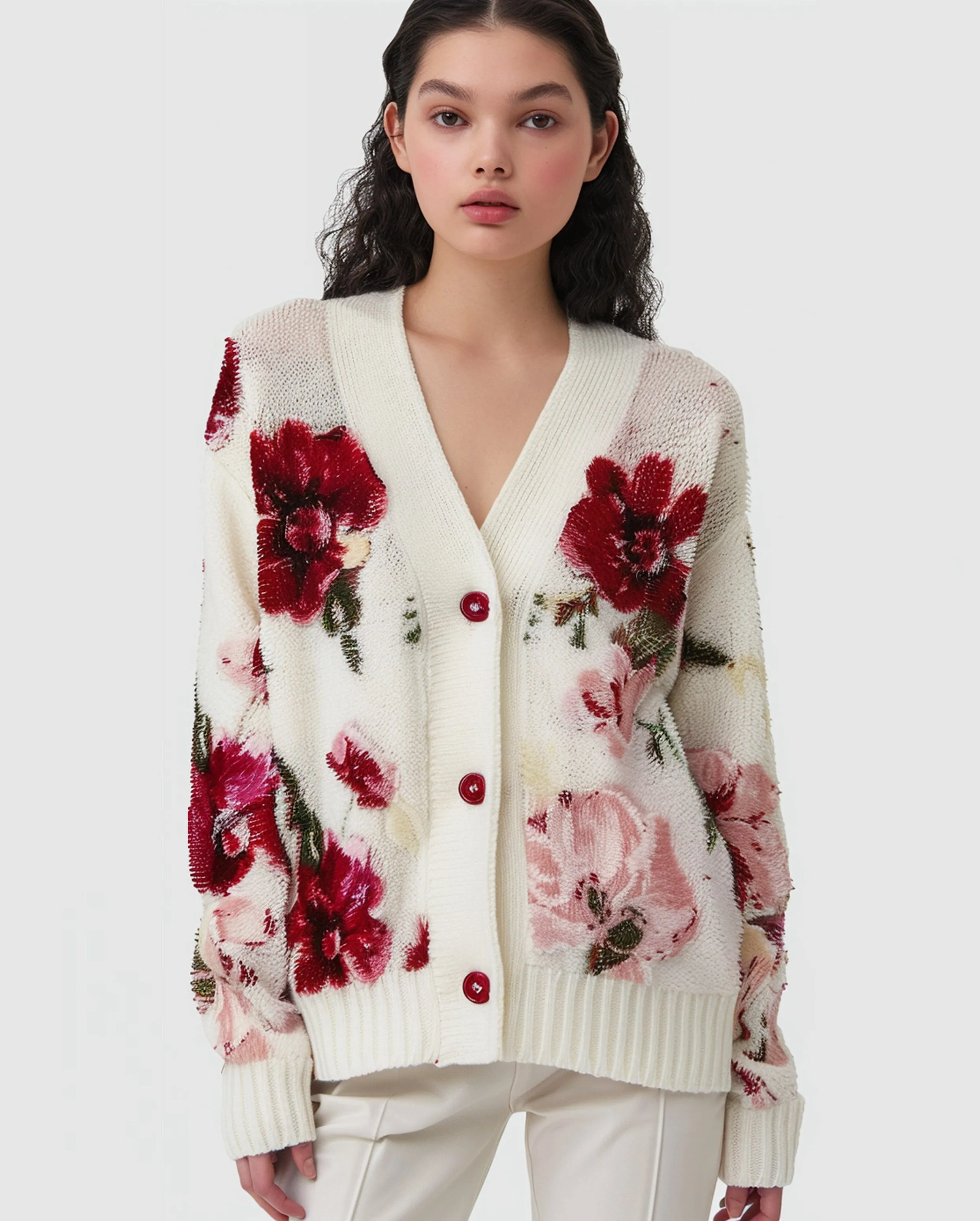 Emily Floral Knit Cardigan - Ivory sold by JW PEI