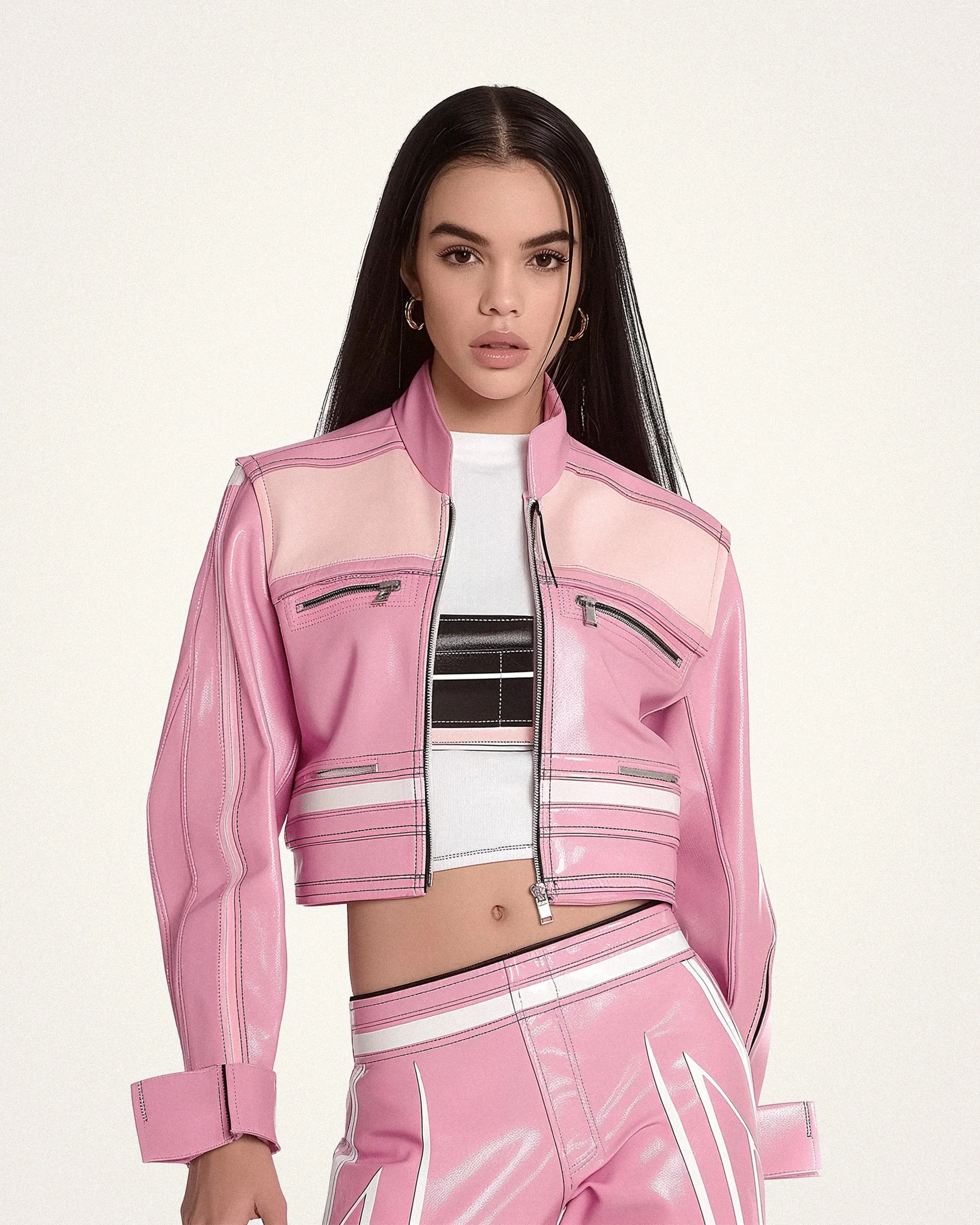 Trendy Pink Leather Racing Jacket - Pink sold by JW PEI