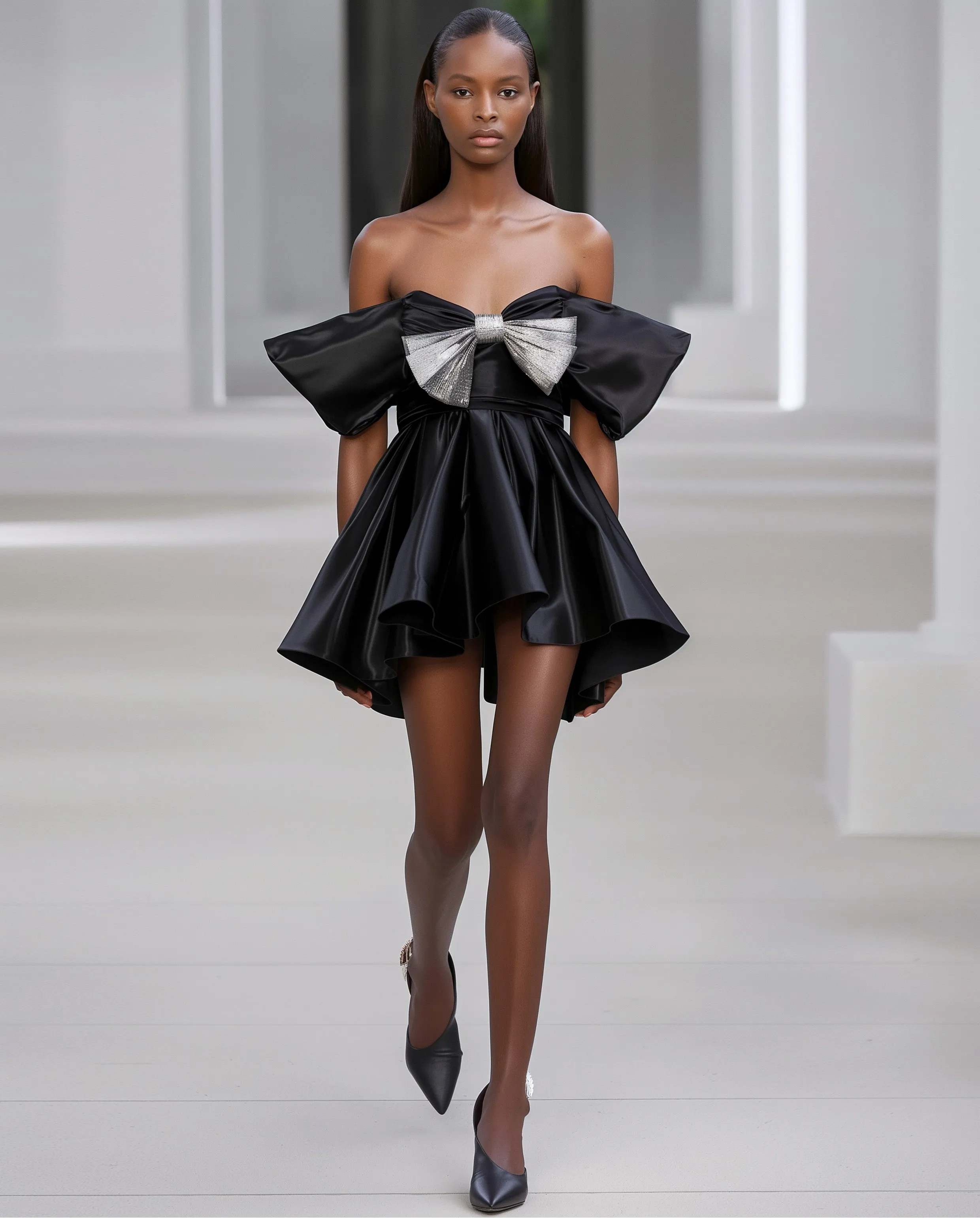 Naomi Bow-Detail Mini Dress - Black sold by JW PEI