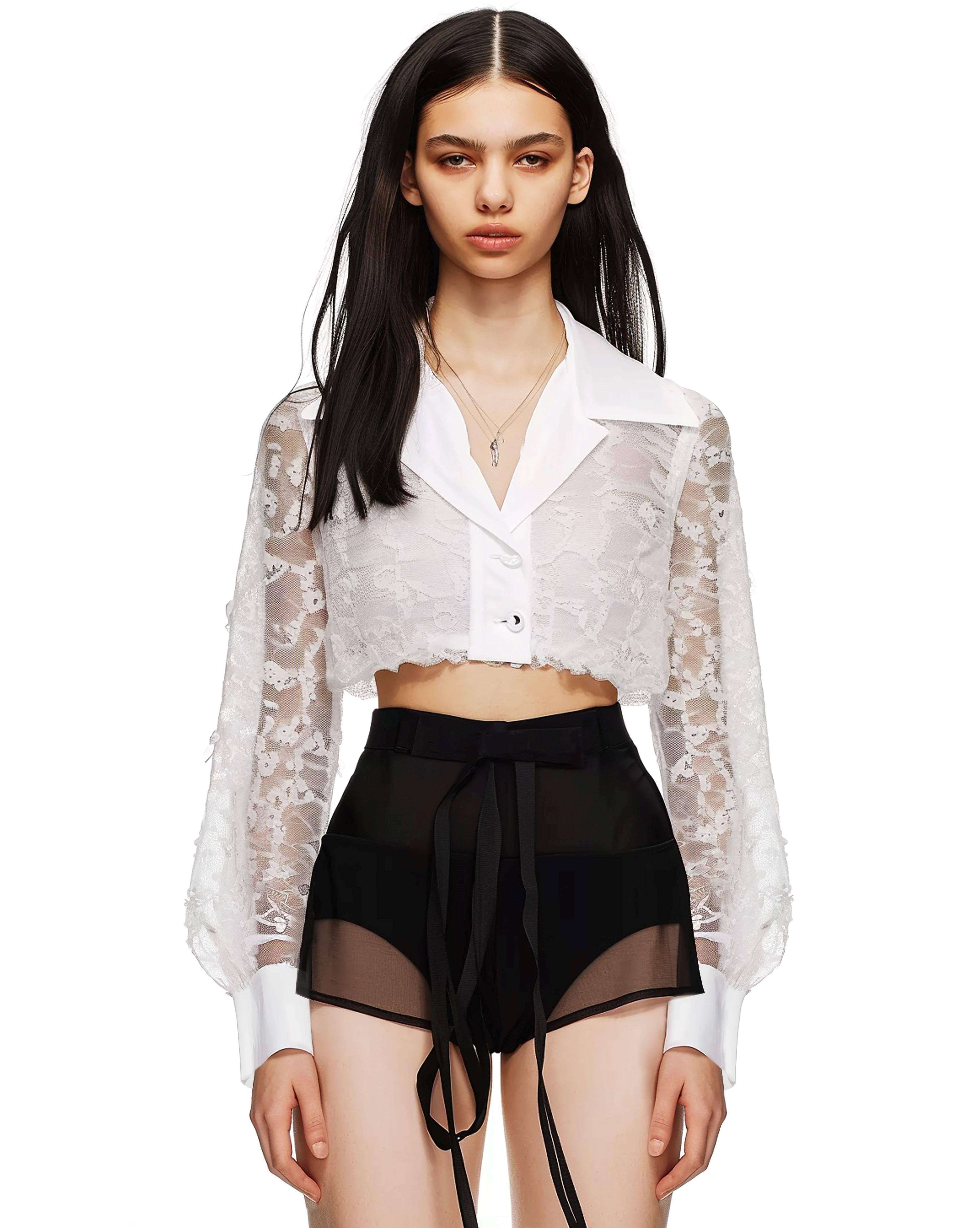 Lace Cropped Shirt - White sold by JW PEI
