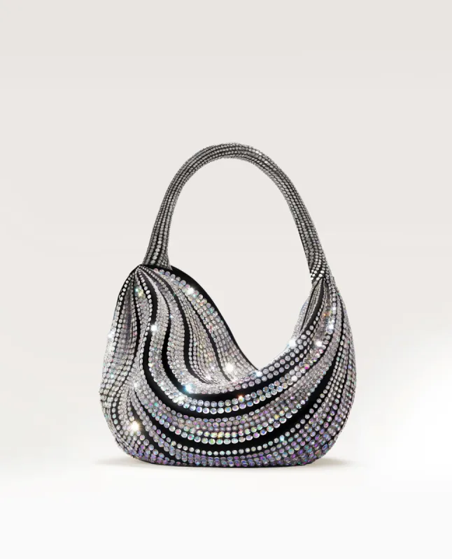 Dazzling Wave Rhinestone Shoulder Bag - Black made by JW PEI