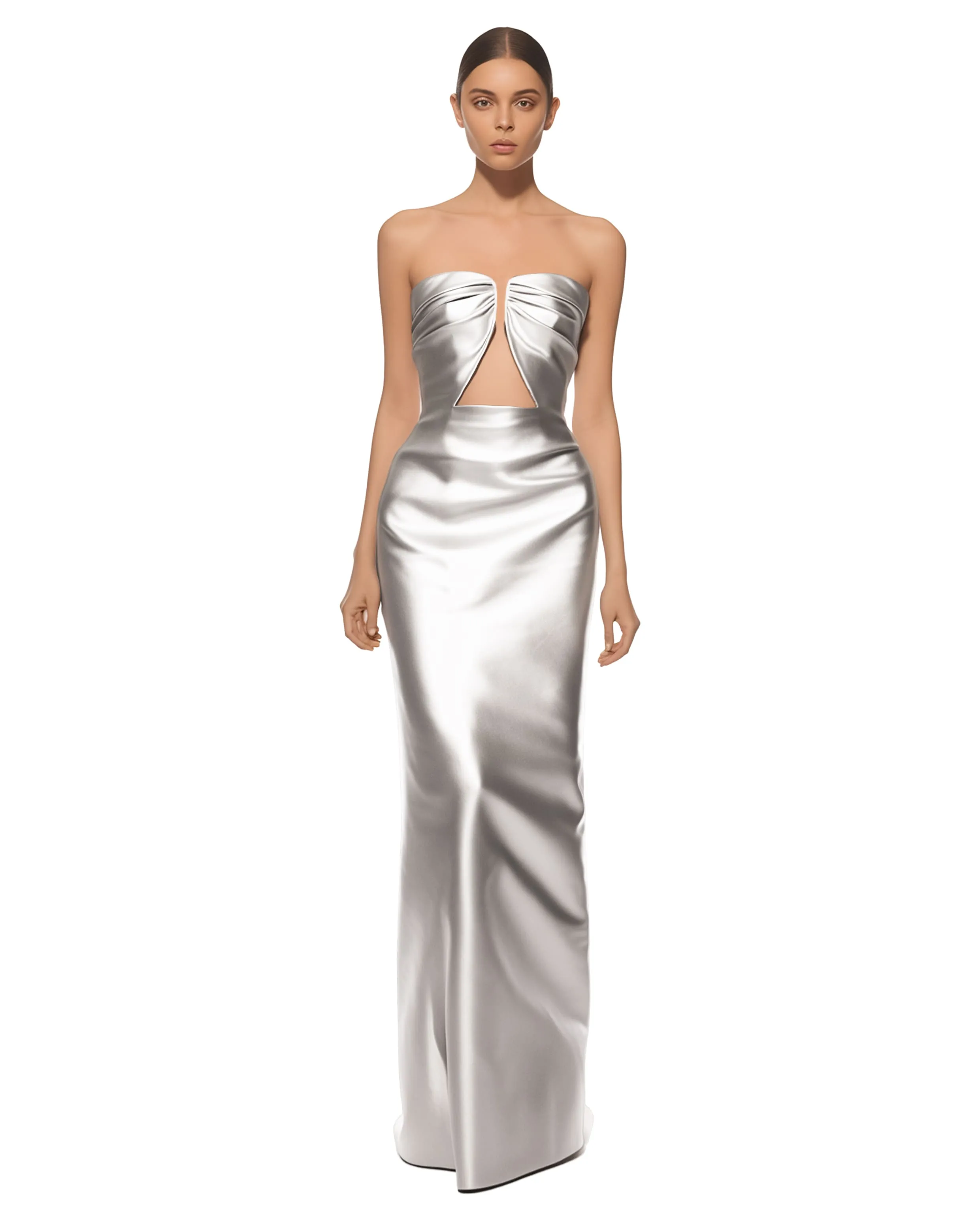 Metallic Strapless Cut-Out Maxi Dress - Silver sold by JW PEI