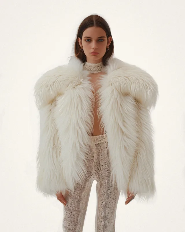Aria Faux Fur Coat - White sold by JW PEI