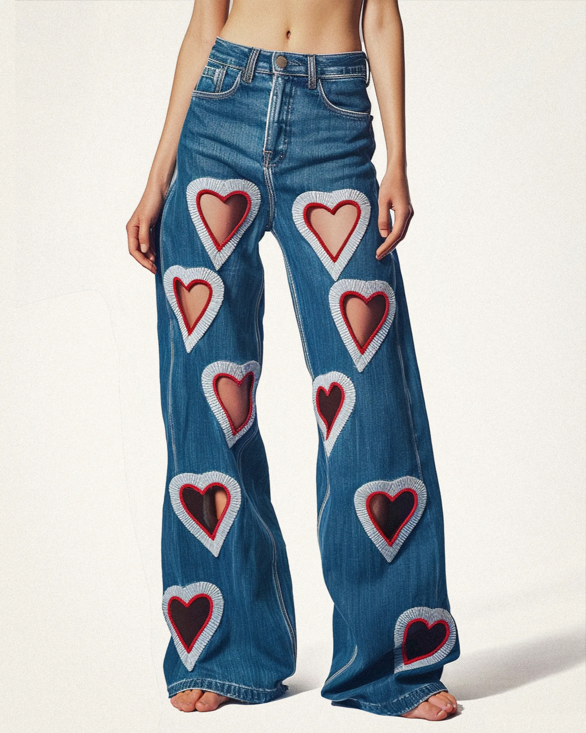 Mia Embellished Heart Cut-Out Denim Jeans - Medium Blue sold by JW PEI