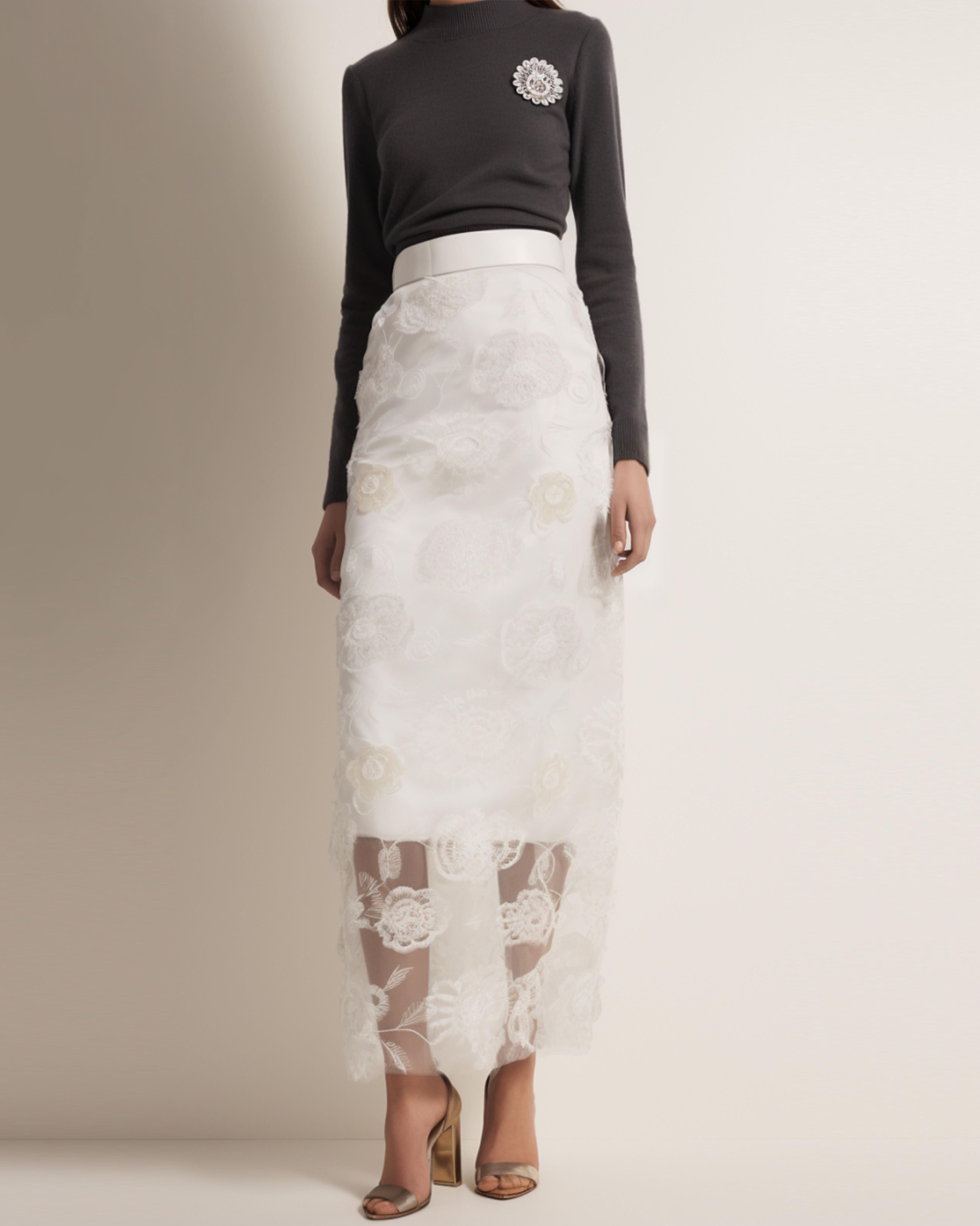 Lace Floral Pencil Skirt - White sold by JW PEI