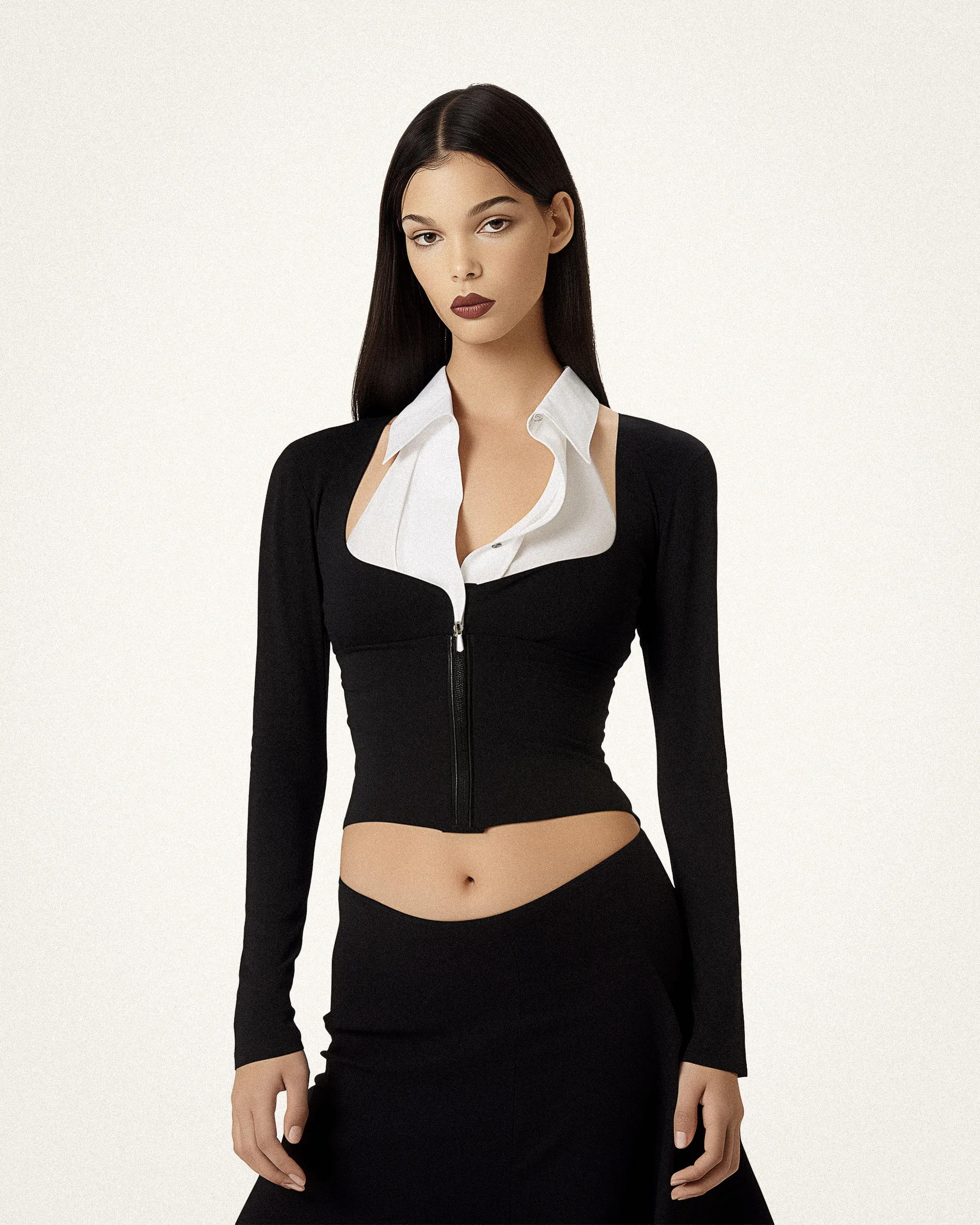 Mia Contrasting Collar Corset Crop Top - Black/White sold by JW PEI
