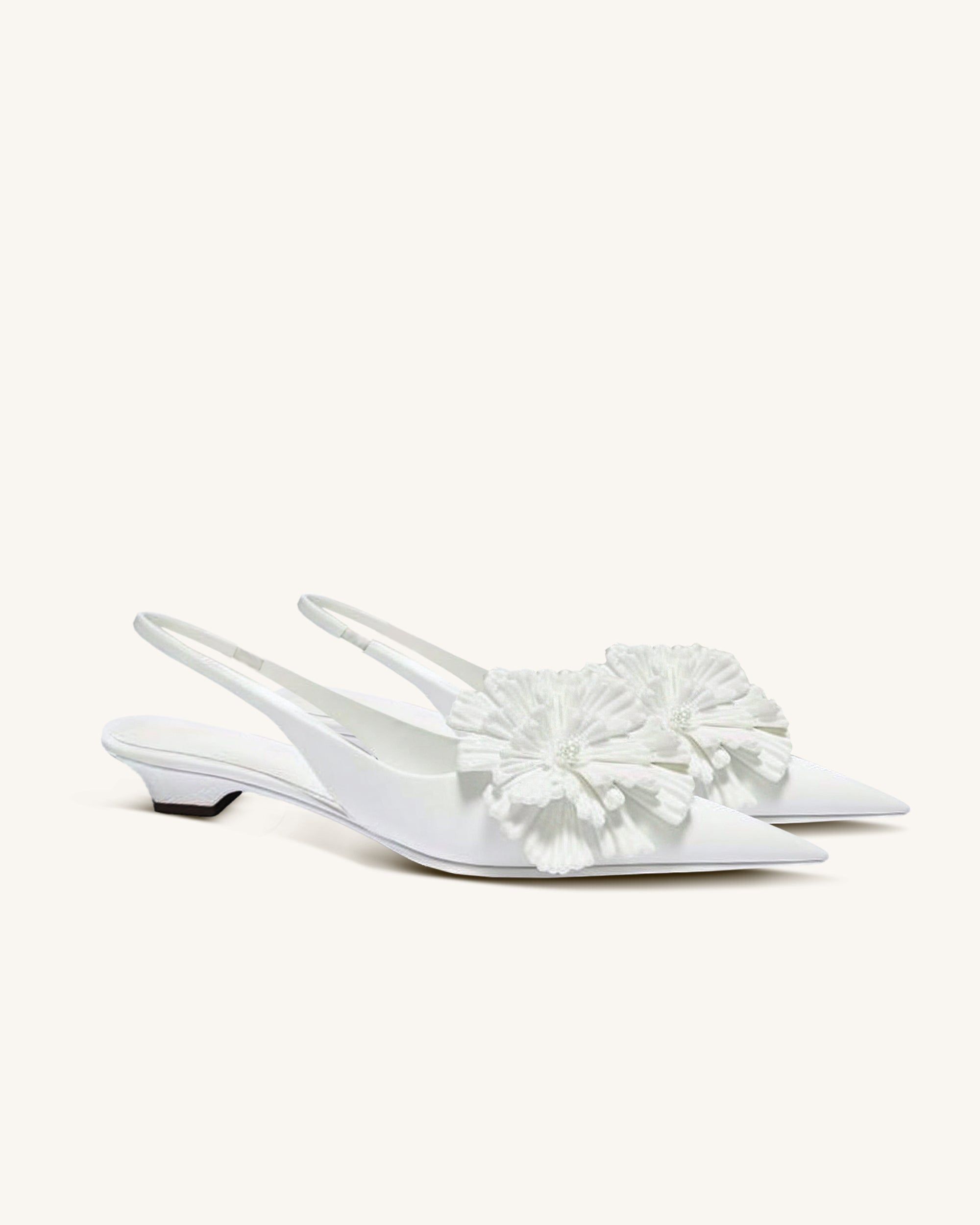 Anya Floral Slingback Kitten Heel pumps - White sold by JW PEI