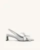 Queena Floral Appliques Slingback Pumps - Silver sold by JW PEI