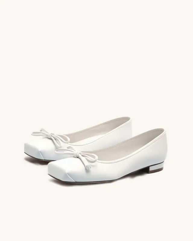 Lia Square Toe Ballerina Flats - White made by JW PEI