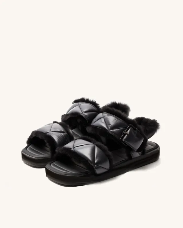 Renee Faux Fur Strap Sandals - Black sold by JW PEI