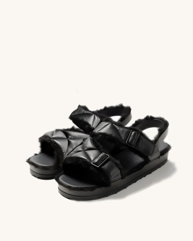 Casey Faux Fur Strap Sandals - Black sold by JW PEI