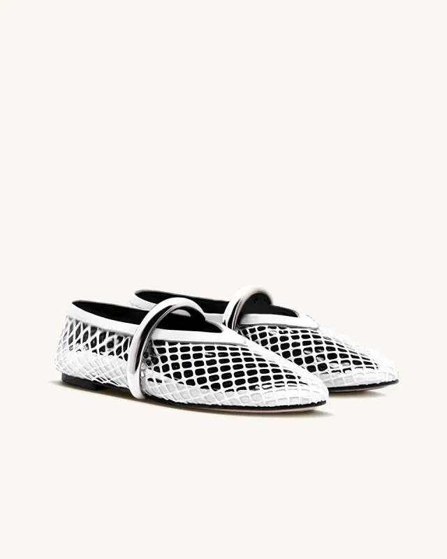 Fahy Metal Ring Fishnet Ballerina Flats - White sold by JW PEI