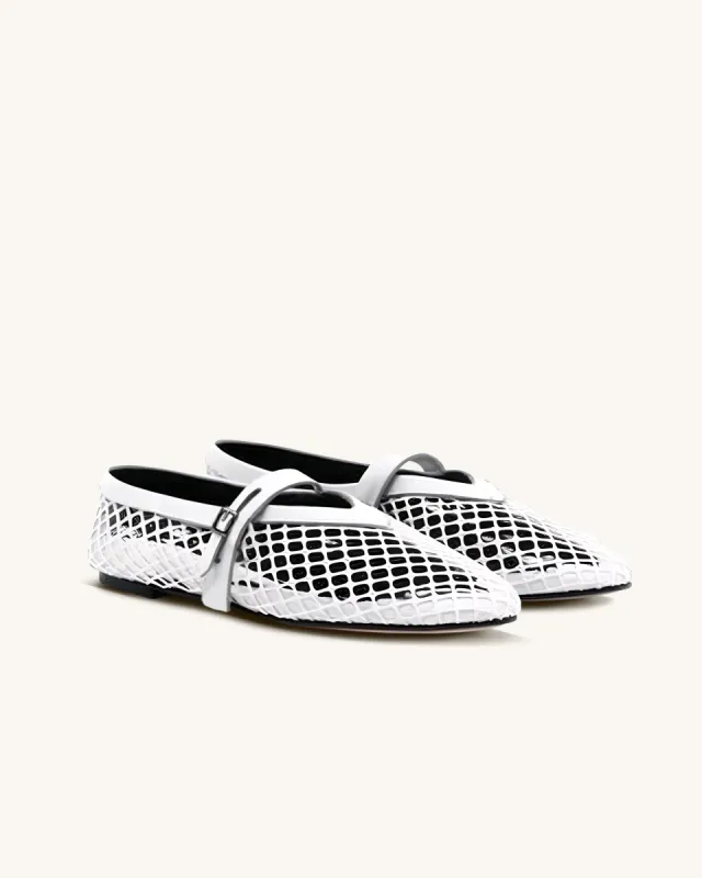 Feleta Strap fishnet Ballerina Flats - White sold by JW PEI