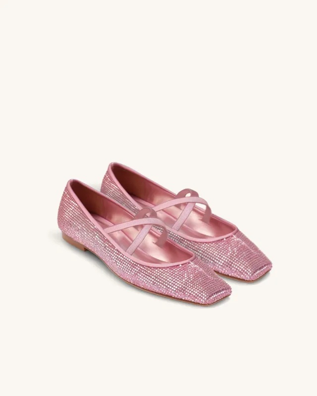 Adrienne Artificial Crystal Cross-band Ballerina Flats - Pink sold by JW PEI