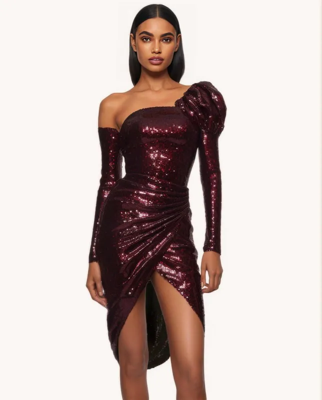 Braelynn Asymmetric Sequinned Mini Dress sold by JW PEI