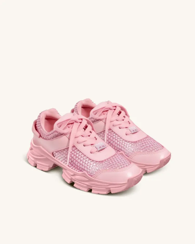 Claudia Artificial Crystal Lace-up Sneakers - Pink sold by JW PEI