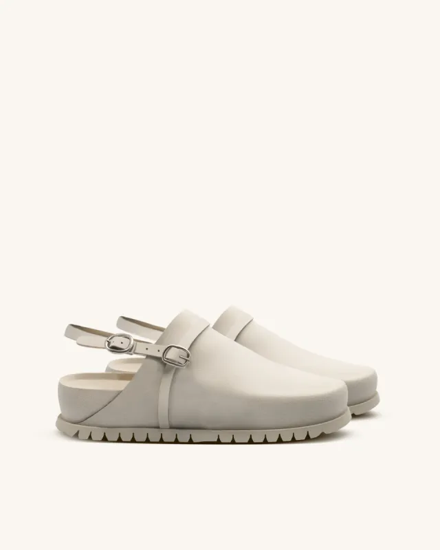 Oana Buckle Flats Mules - Grey White sold by JW PEI