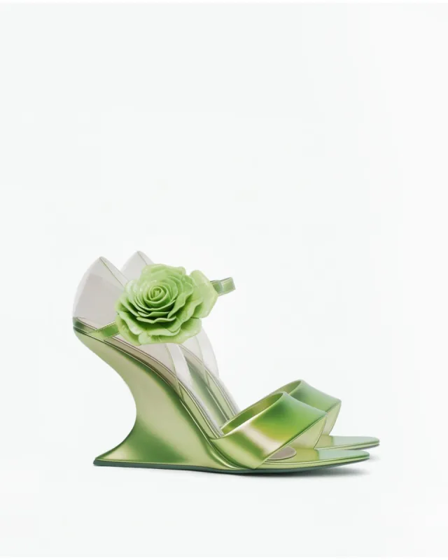 Flower Decorated Wedge Sandals - Green sold by JW PEI