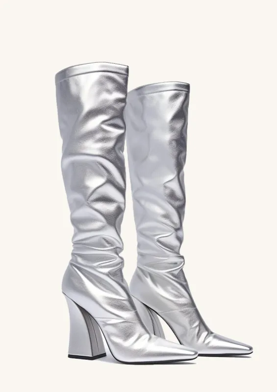 Alaya Metallic Pile up Knee Length Boot - Silver sold by JW PEI