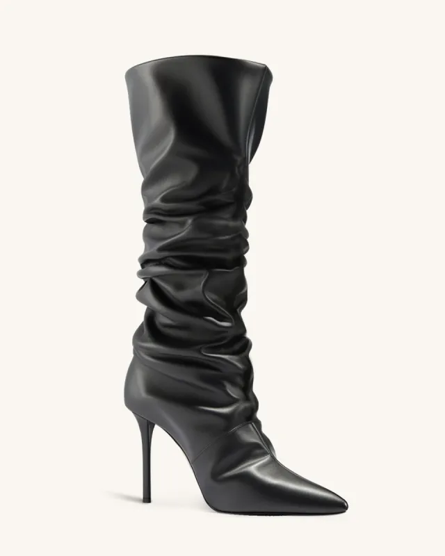 Nadia Pile up Knee length Boot - Black sold by JW PEI