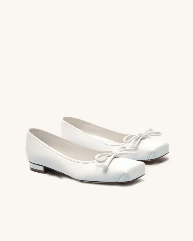 Lia Square Toe Ballerina Flats - White sold by JW PEI
