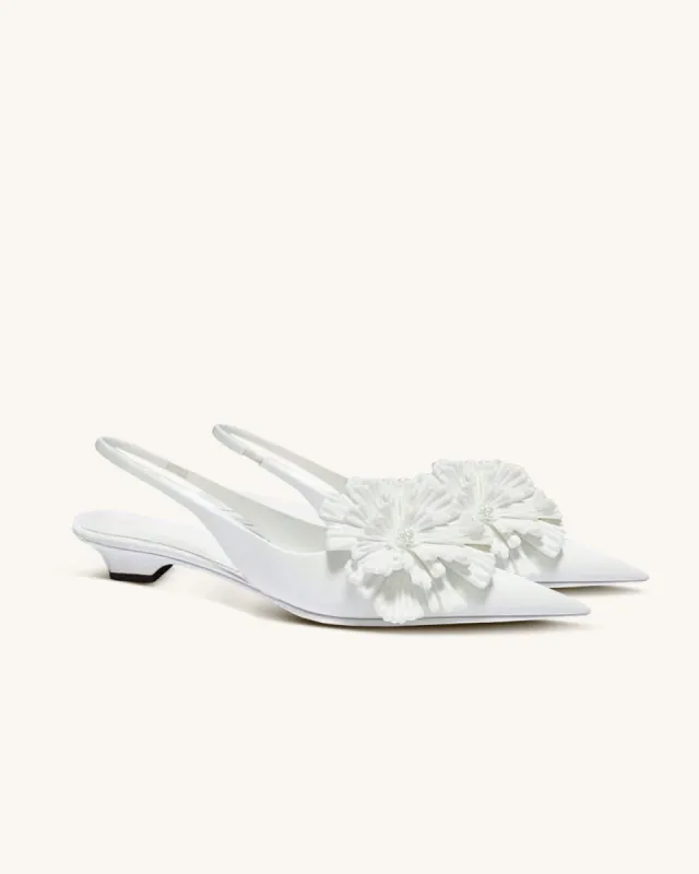 Anya Floral Slingback Kitten Heel pumps - White sold by JW PEI