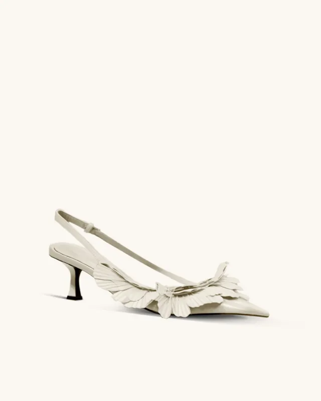 Lesley Butterfly Slingback Kitten Heel Pumps - Ivory White sold by JW PEI