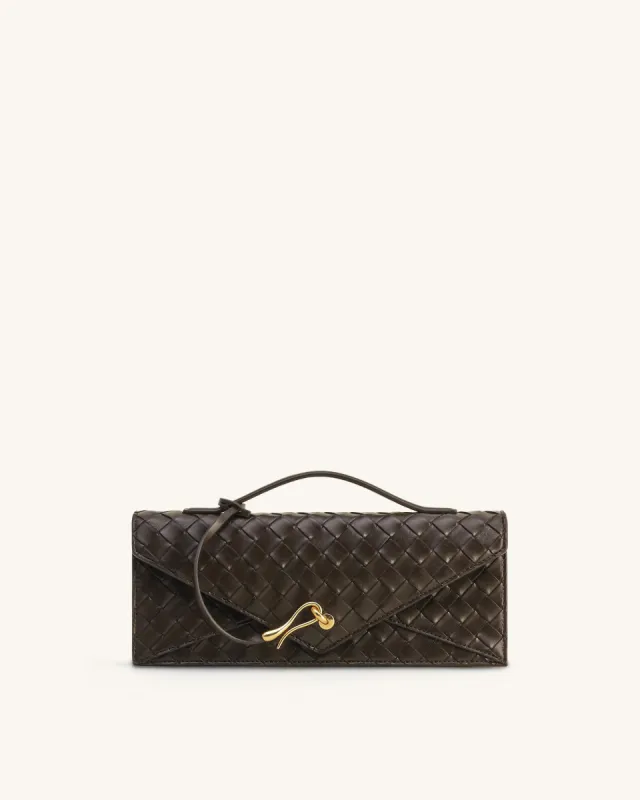 Celeste Woven Textured Envelope Top Handle Bag - Dark Brown made by JW PEI