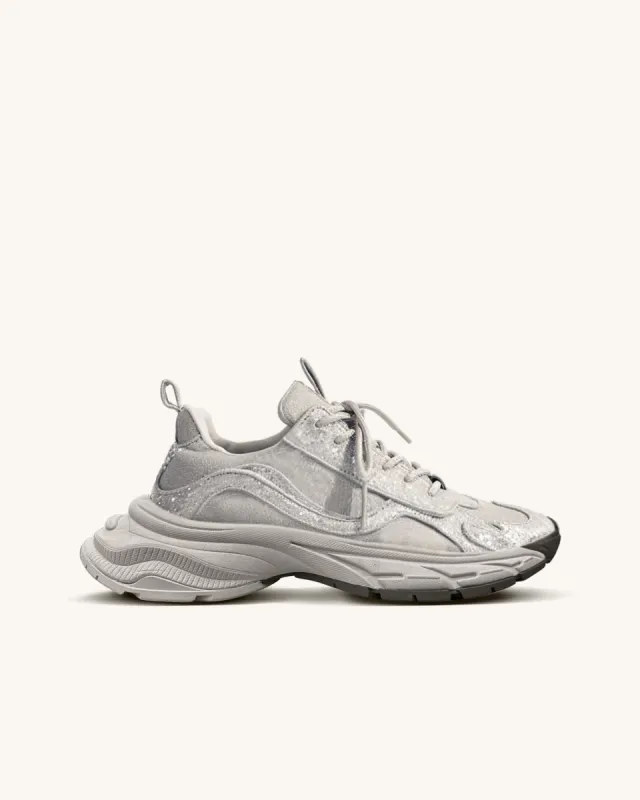 Marissa Sequin-embellished Lace-up Sneakers - Silver Gray sold by JW PEI