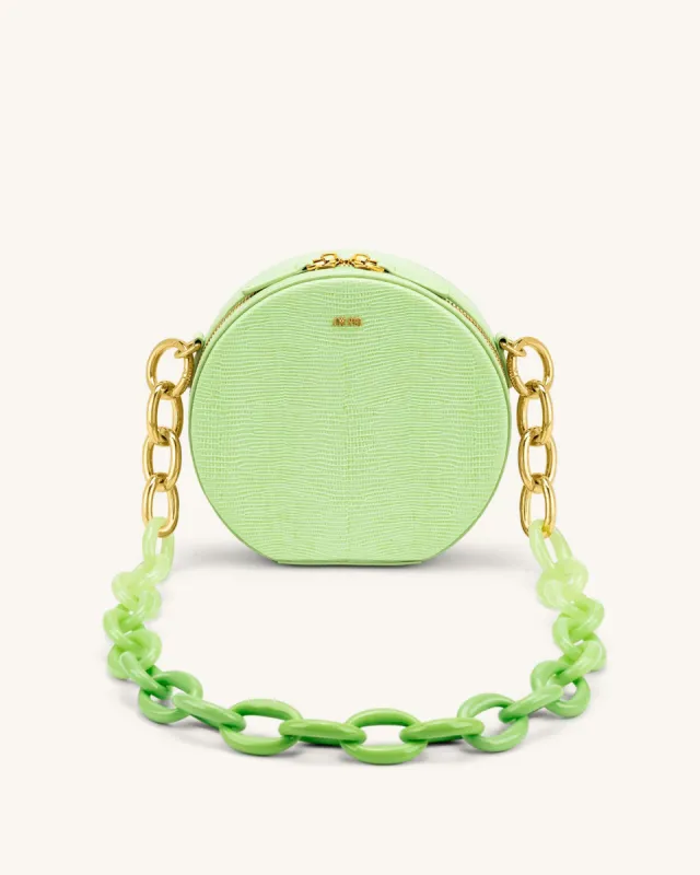 Luna Gradient Acrylic Chain Circle Shoulder Bag - Lime Green Lizard sold by JW PEI