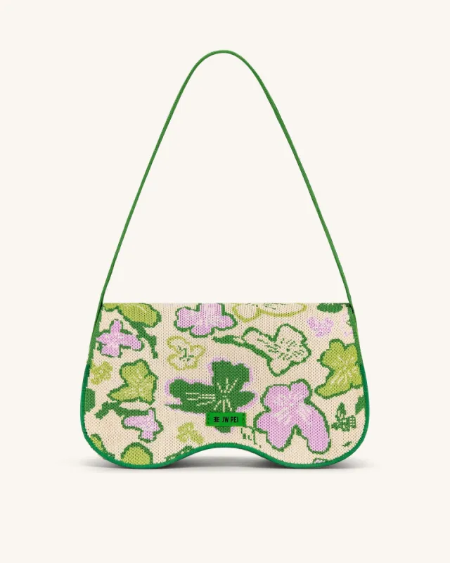 Becci Knitted Shoulder Bag - Flower Collection - Lime & Green & Pink & lvory sold by JW PEI