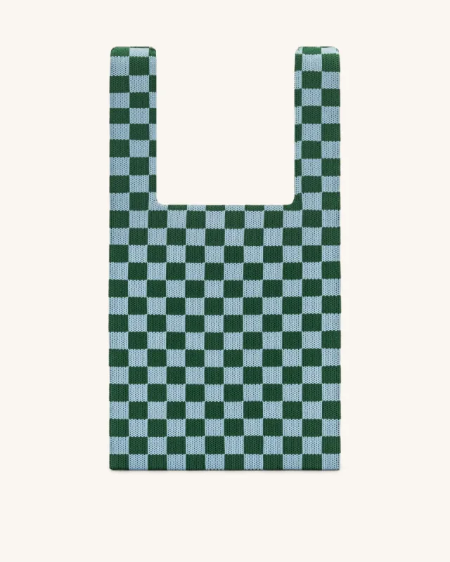 Shea Checkerboard Knitted Tote Bag - Dark Green & Ice sold by JW PEI