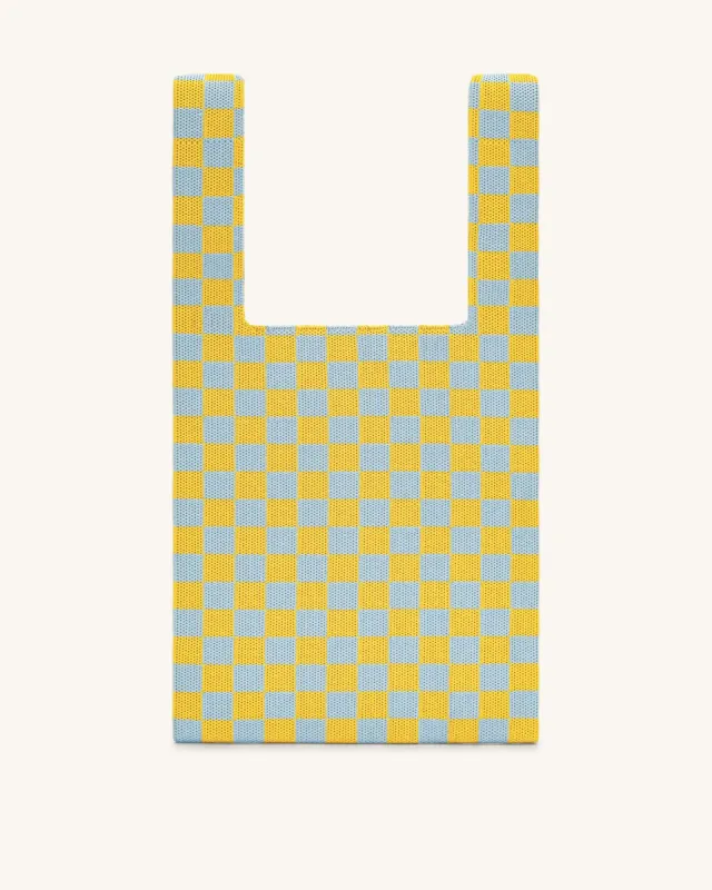 Shea Checkerboard Knitted Tote Bag - Ice & Yellow sold by JW PEI