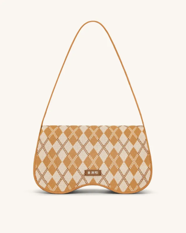 Becci Knitted Shoulder Bag - Orange & Ivory & Brown sold by JW PEI