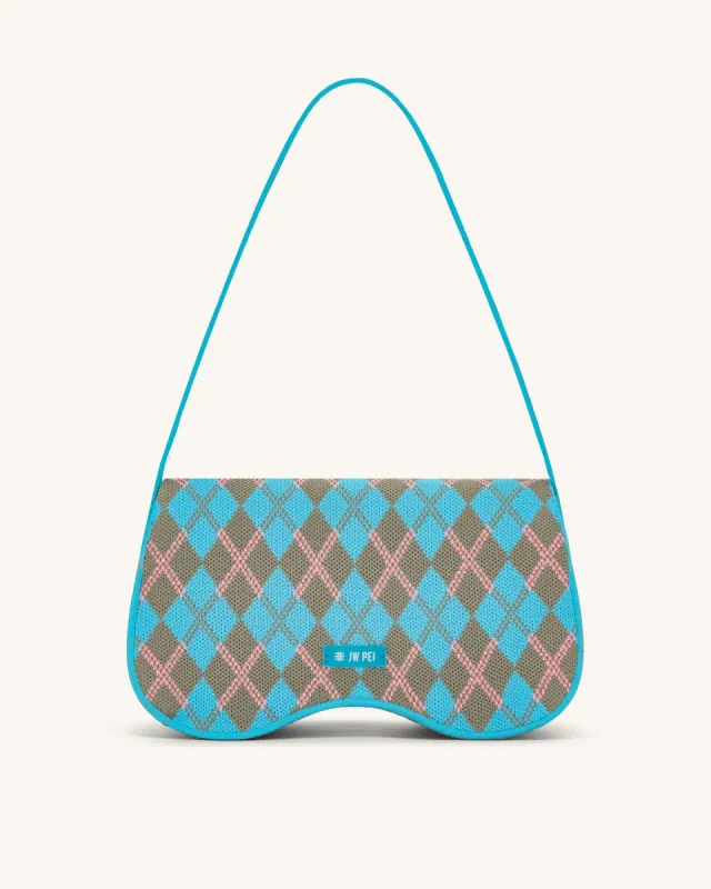 Becci Knitted Shoulder Bag - Lake Blue & Gray Green & Pink sold by JW PEI