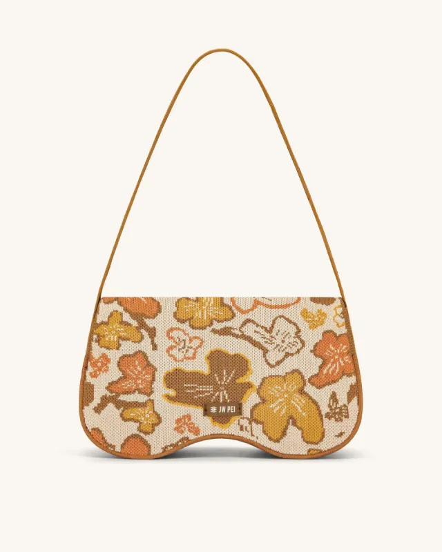 Becci Knitted Shoulder Bag - Flower Collection - Brown & Orange & Beige sold by JW PEI
