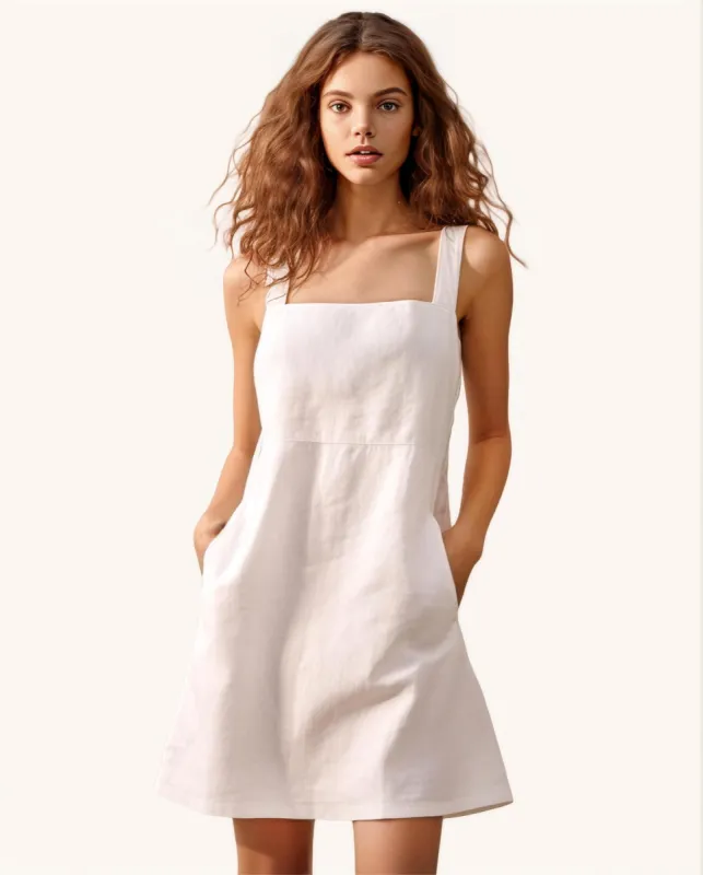 Beatrice Linen Mini Dress in Ivory sold by JW PEI