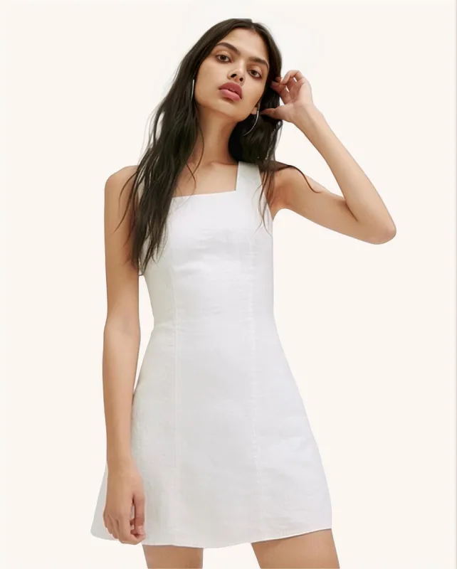 Elianna Linen Mini Dress in Ivory sold by JW PEI