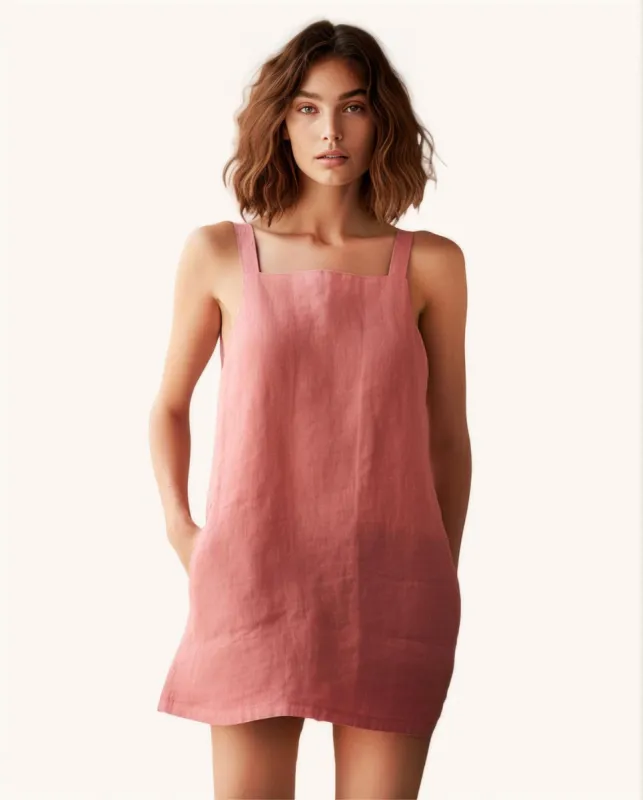 Arya Linen Mini Dress in Pink sold by JW PEI