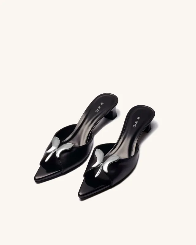 Talina Silver Hardware  Mules- Black sold by JW PEI