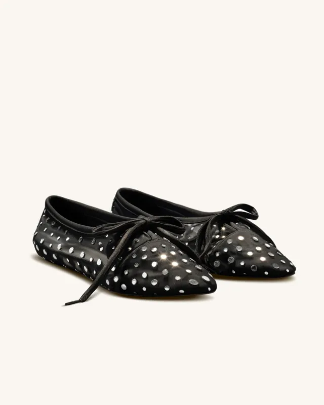 Elaina Crystal-Embellished Lace-up Ballet Flats-Black sold by JW PEI