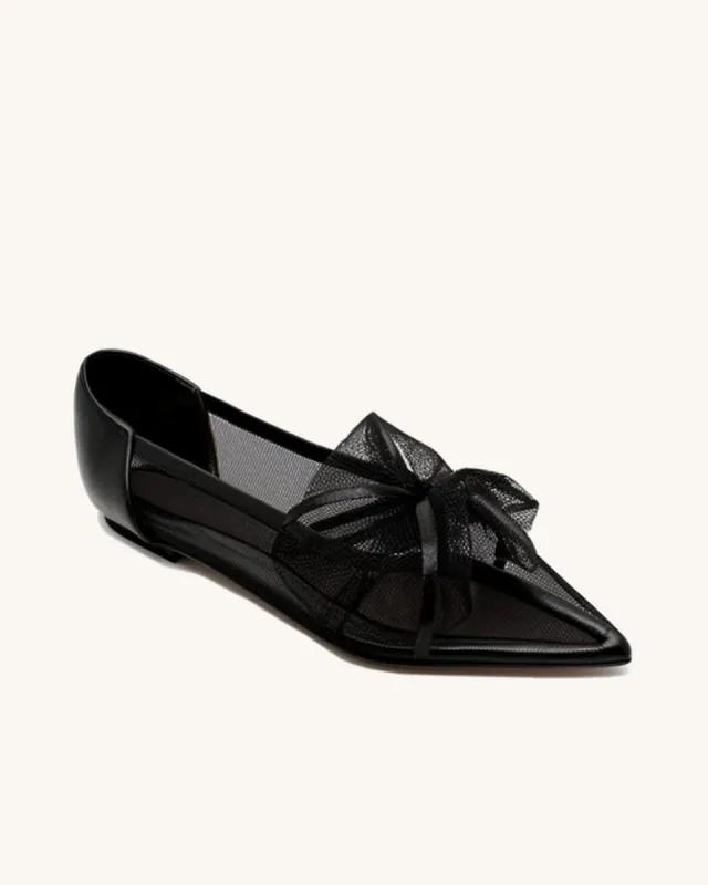 Fannie Floral Mesh Ballet Flats-Black made by JW PEI