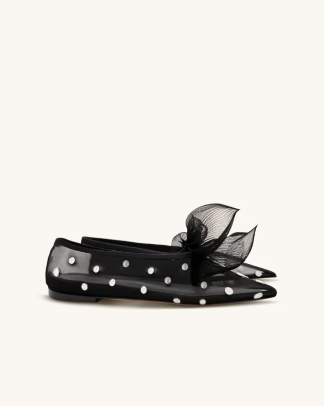 Gloria Floral Crystal Embellished Ballet Flats-Black sold by JW PEI